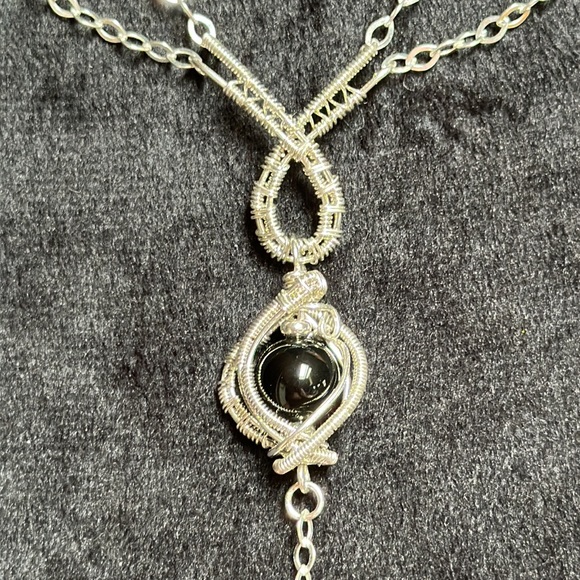 Black Onyx Sterling Silver Necklace-Unique Handcrafted Onyx Sterling Necklace - Picture 4 of 10